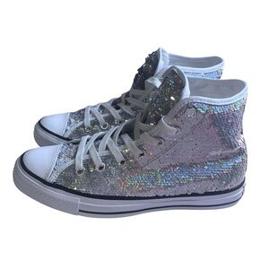 Converse Silver Sequin High-Top Sneakers
Women's 8